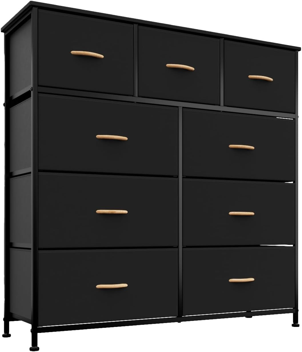 Chest of Drawers Dresser Black with 9 Drawers Fabric Dresser with Wood Top room