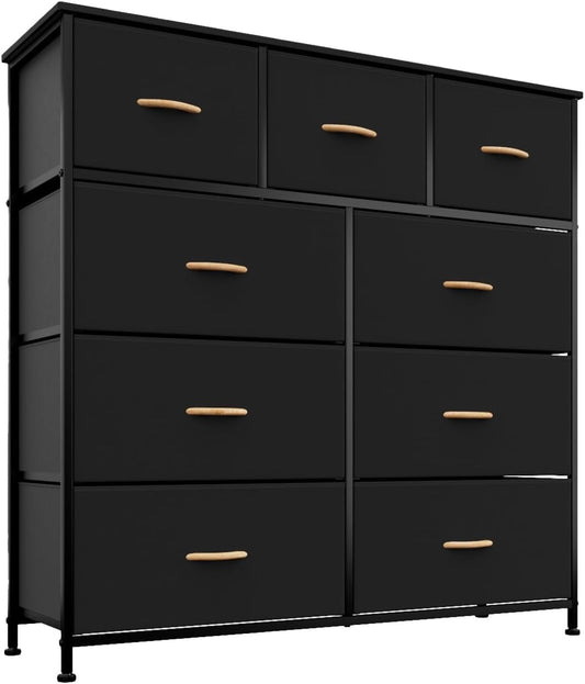 Chest of Drawers Dresser Black with 9 Drawers Fabric Dresser with Wood Top room