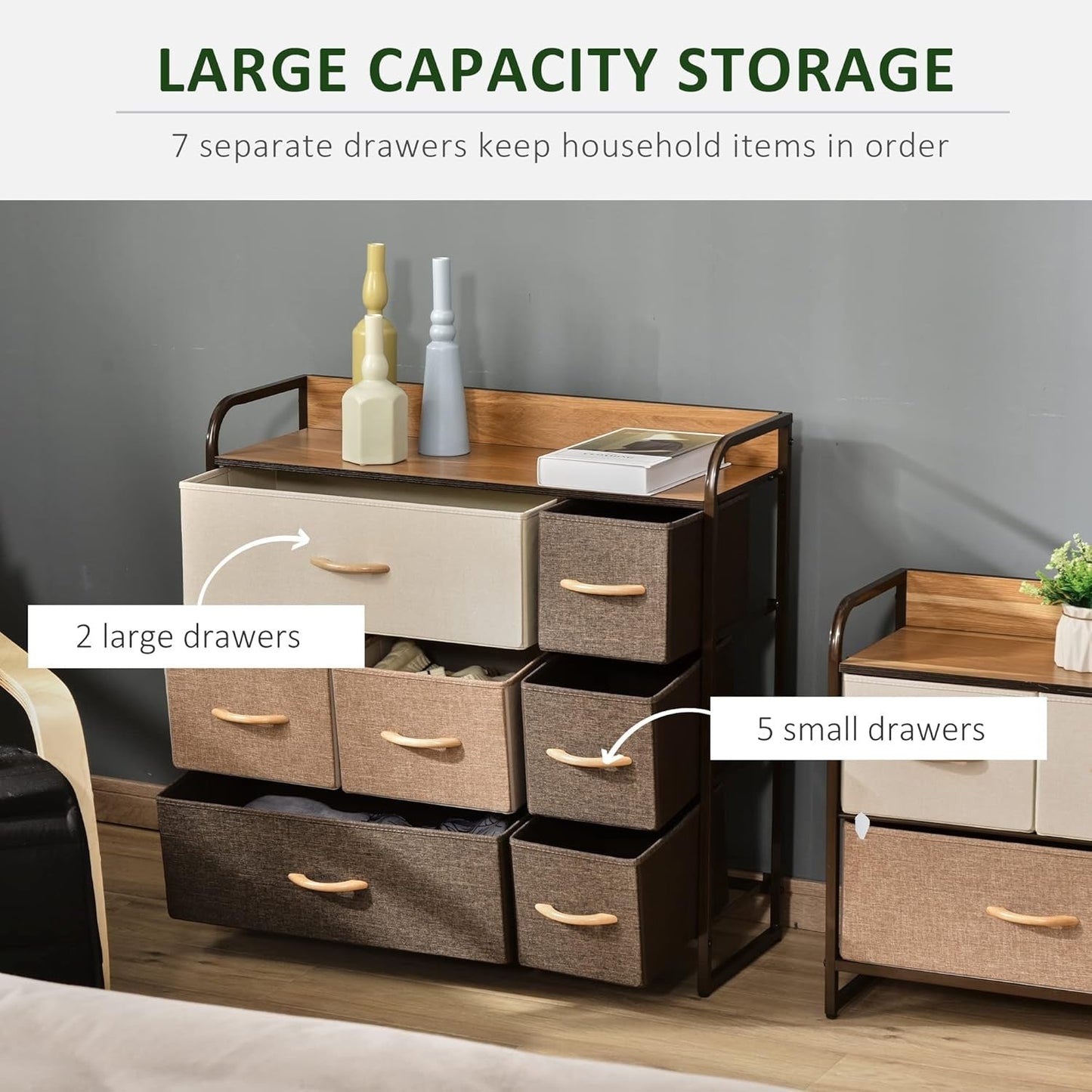 Chest of Drawer Wooden Top Fabric Dresser Steel Frame Wardrobe Storage Organizer