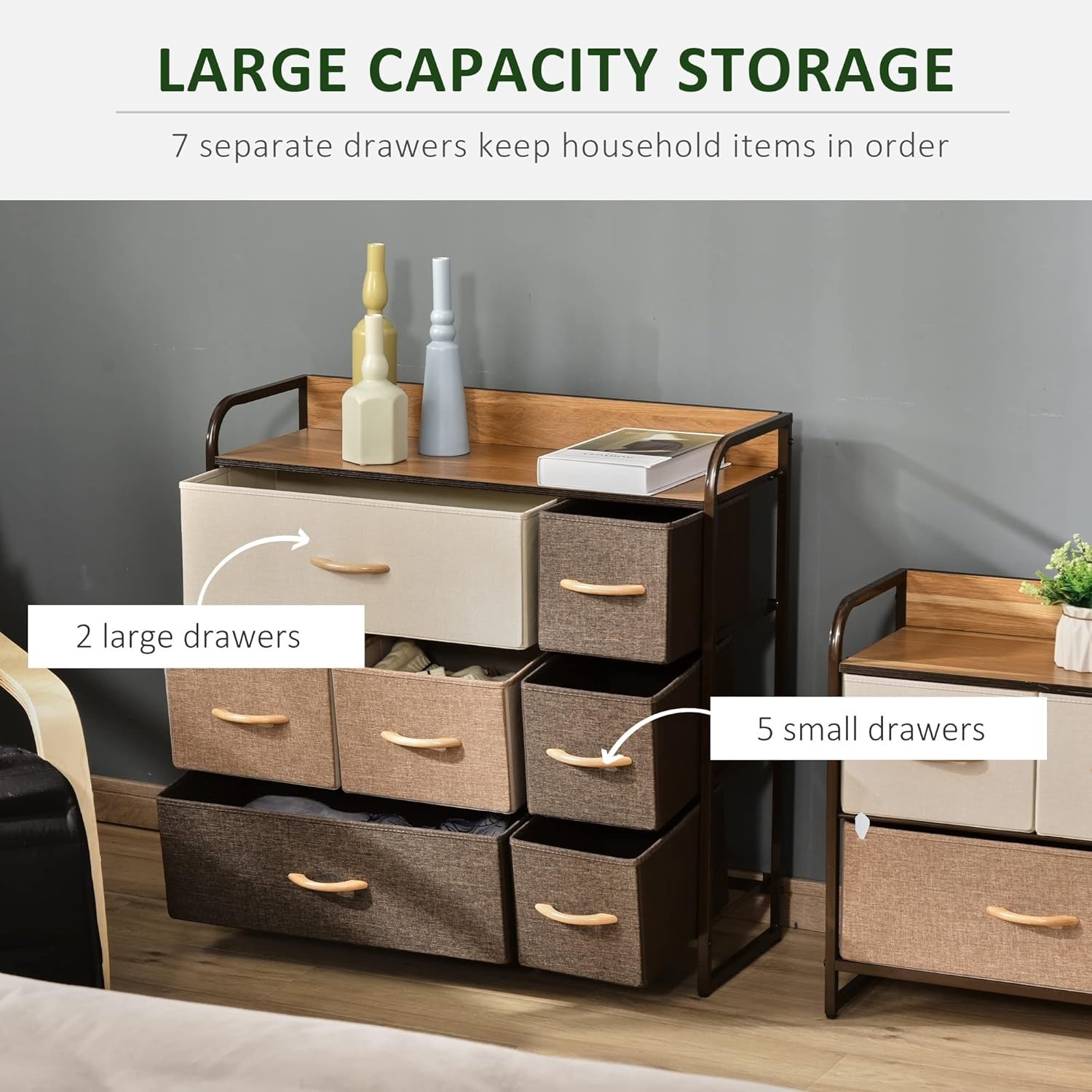 Chest of Drawer Wooden Top Fabric Dresser Steel Frame Wardrobe Storage Organizer