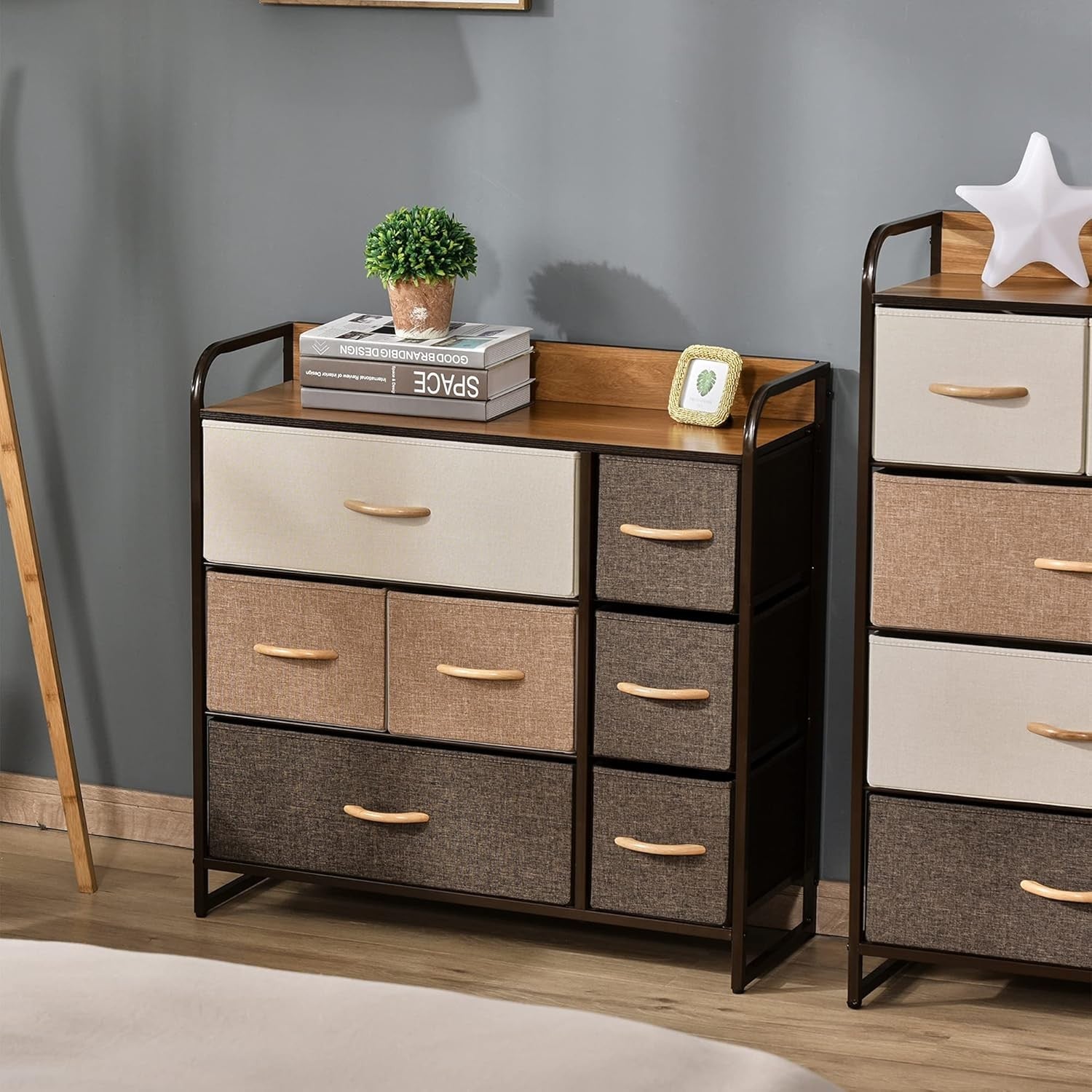 Chest of Drawer Wooden Top Fabric Dresser Steel Frame Wardrobe Storage Organizer