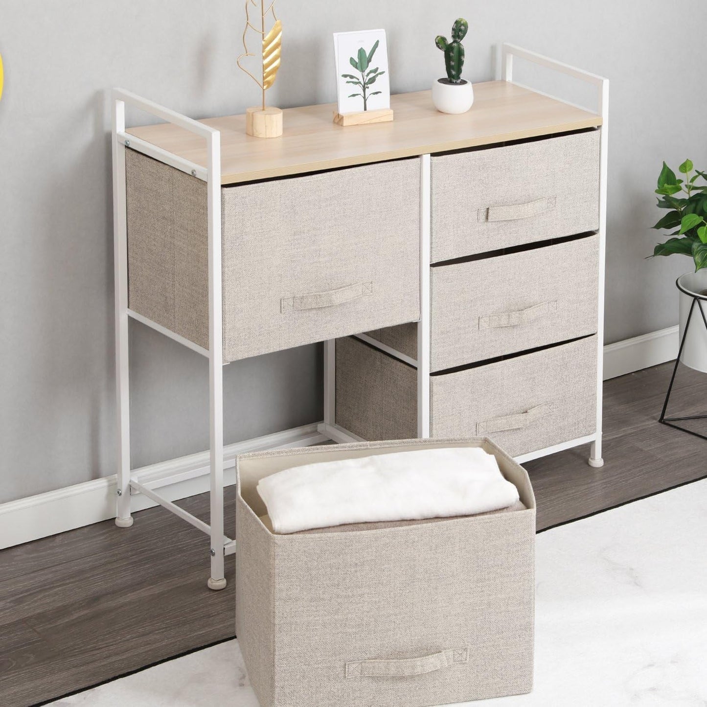 Fabric Chest of Drawers 5 Drawer Wardrobe Storage Organizer Bedroom Living Room
