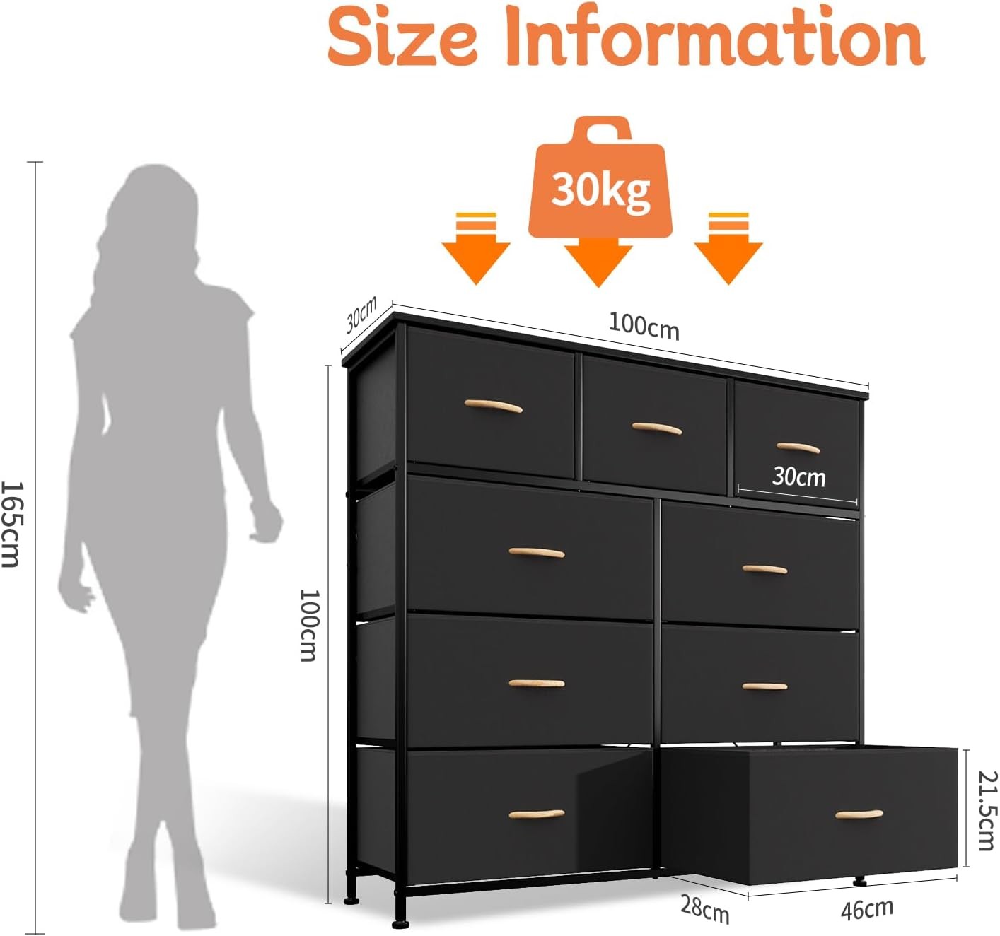Chest of Drawers Dresser Black with 9 Drawers Fabric Dresser with Wood Top room