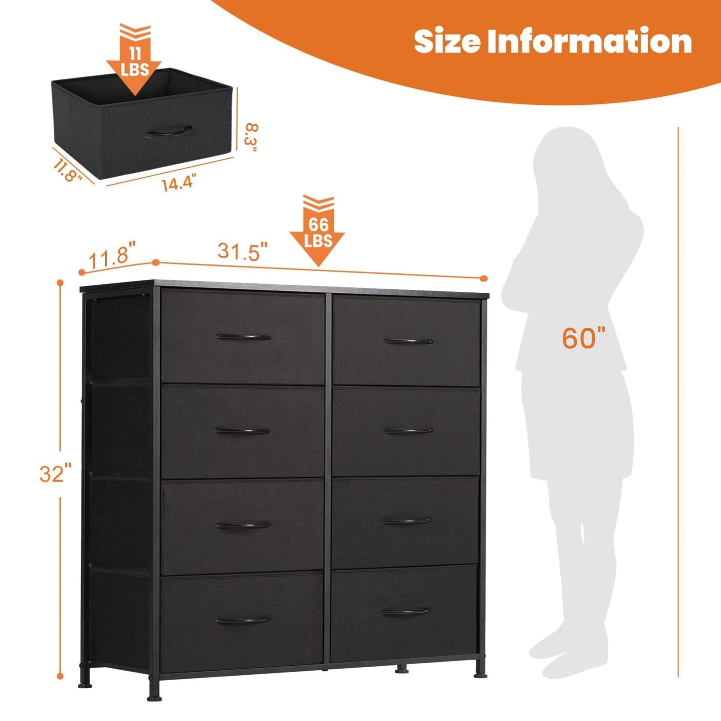 Fabric Chest of Drawers 8 Drawers Dresser Steel Frame Wardrobe Storage Organizer