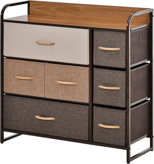 Chest of Drawer Wooden Top Fabric Dresser Steel Frame Wardrobe Storage Organizer
